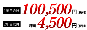 1年目合計90,000円(税別)2年目以降4,500円(税別)